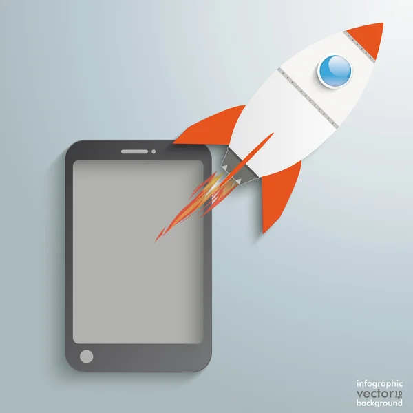 Smartphone-val rakéta a szürke háttér — Stock Vector