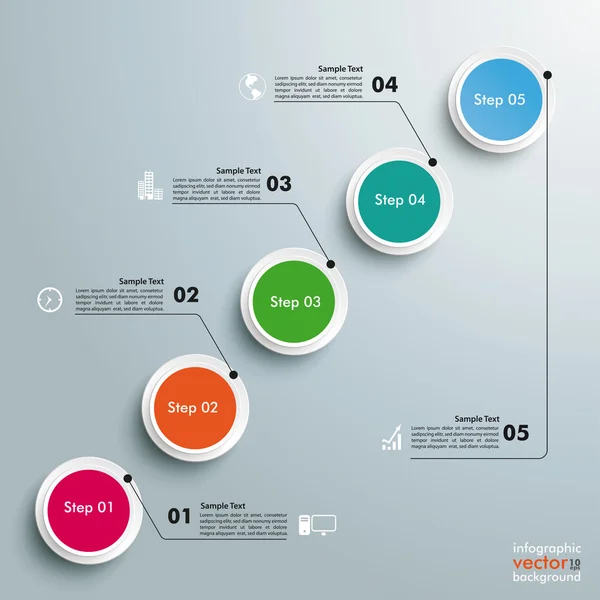 Círculos Gráfico 5 Passos — Vetor de Stock