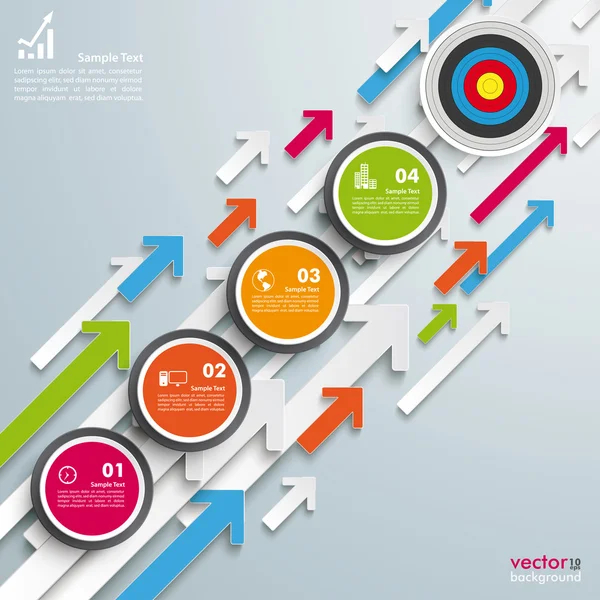 Frecce colorate cerchi di crescita 5 passi Obiettivo — Vettoriale Stock