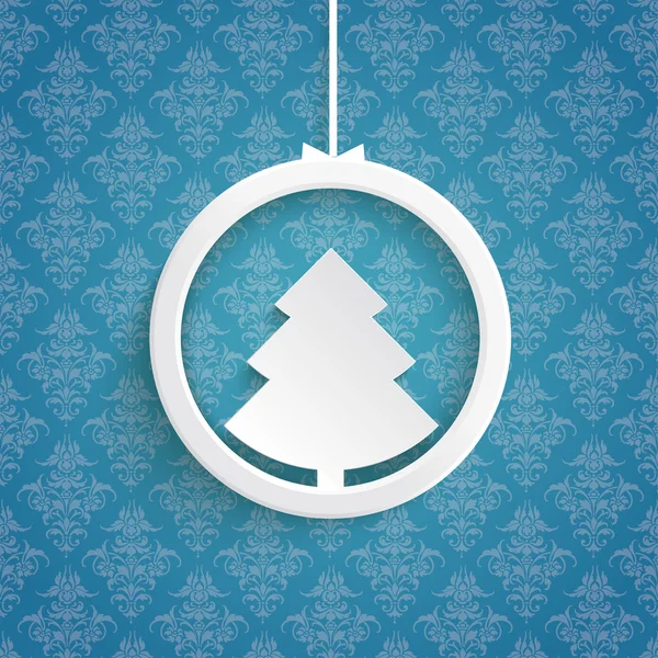 Noel ağacı yüzük mavi arka plan süsler — Stok Vektör