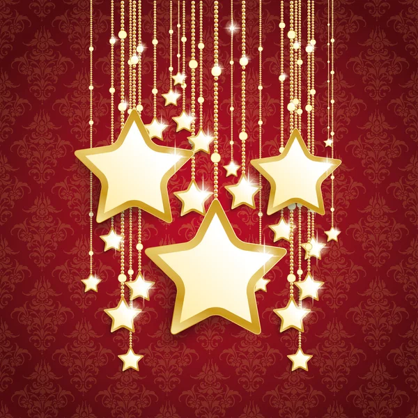3 grandes estrellas de oro de Navidad adornos rojos — Vector de stock