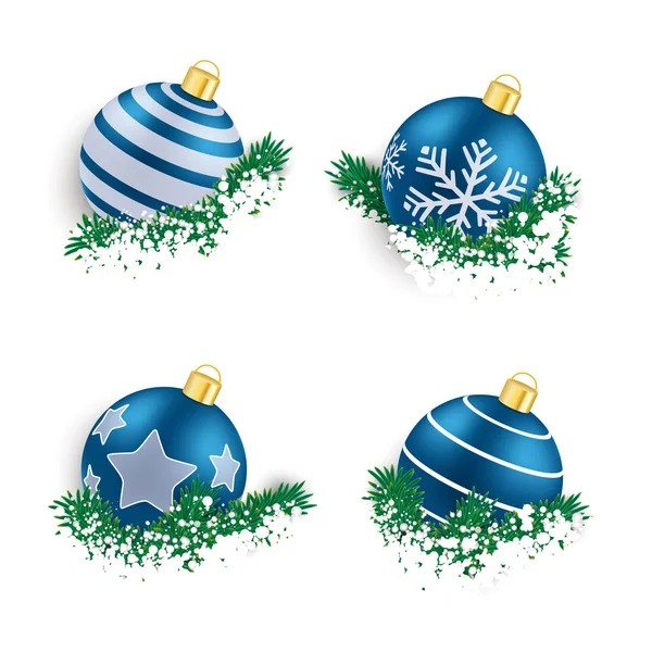 Boules de Noël bleues en brindilles Neige — Image vectorielle