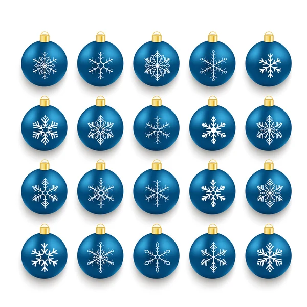 Baubles bleus avec flocons de neige ensemble — Image vectorielle