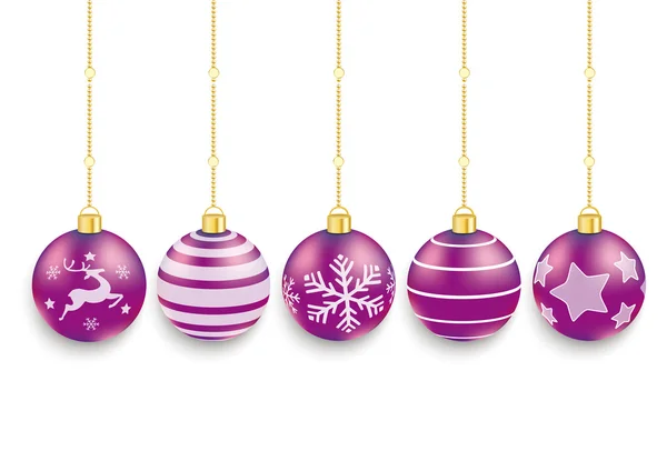 5 Natal roxo Baubles fundo branco — Vetor de Stock