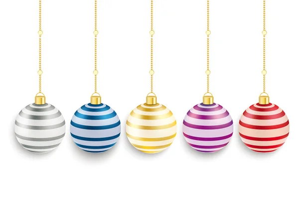 5 gekleurde gestreepte kerstballen — Stockvector