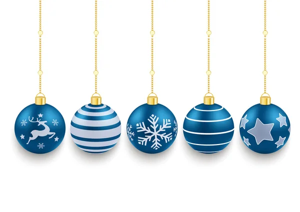 5 blauwe kerstballen — Stockvector