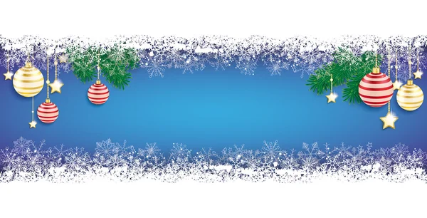 Long Blue Baubles Tarjeta de Navidad Banner de nieve doble — Vector de stock