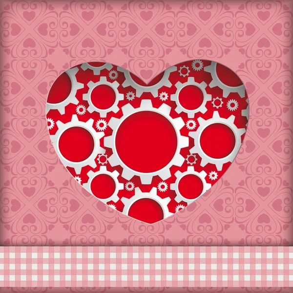 Corazón agujero engranajes adornos — Vector de stock