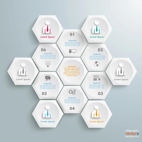 6 Hexagones blancos Cylce Empresarios — Vector de stock