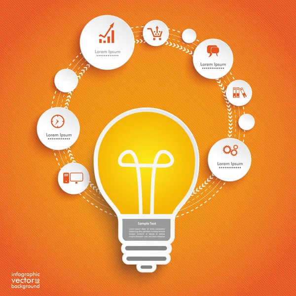 Círculos Ciclo Lâmpada laranja Infográfico — Vetor de Stock