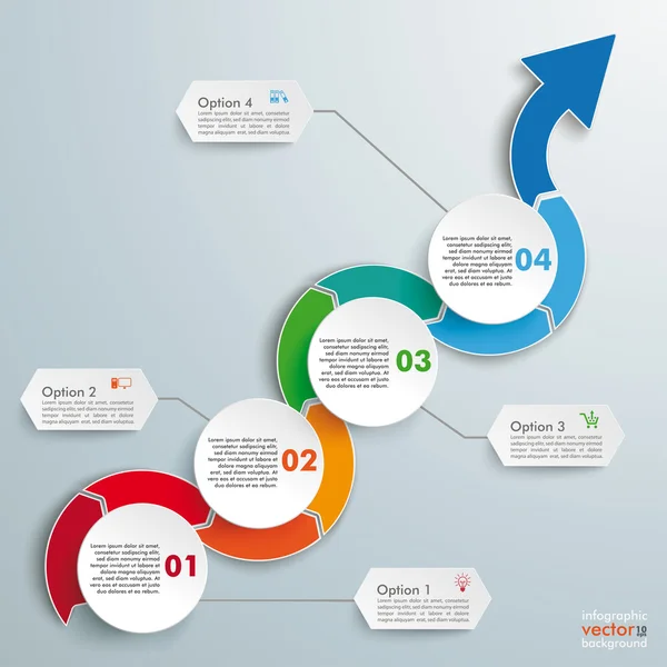 Βέλος κύμα κύκλους infographic λωρίδα χρόνου — Διανυσματικό Αρχείο