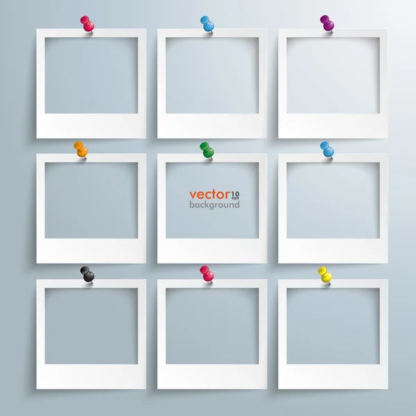 9 foto frames gekleurde thumbtacks — Stockvector