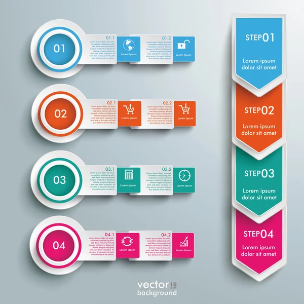 Flechas con cuadrados y círculos — Vector de stock