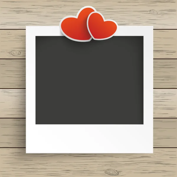 Wood Photo Frame 2 Hearts — Stock Vector