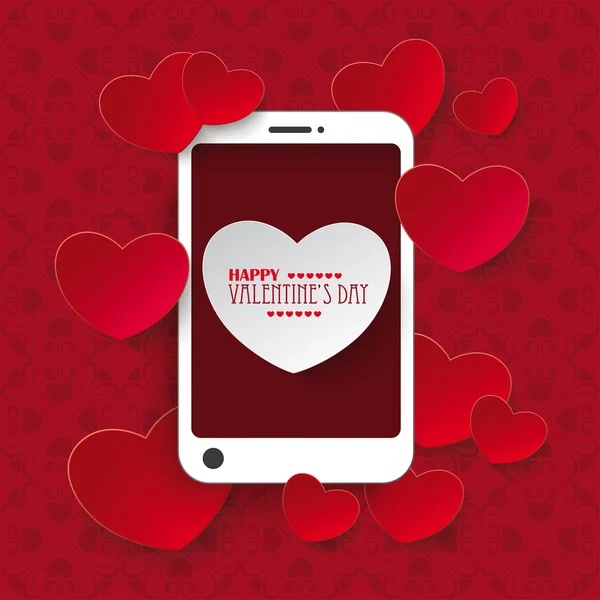 White and red hearts with smartphone — Stock Vector