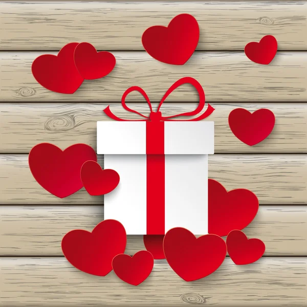 Rojo blanco corazones regalo — Vector de stock