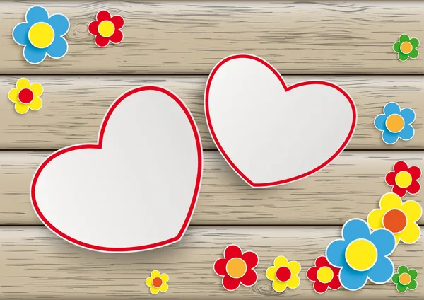 Flores con dos Corazones — Vector de stock