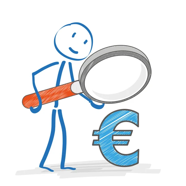 Stickmen avec loupe et Euro — Image vectorielle