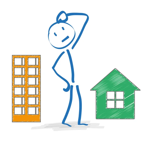 Stickman avec maison et appartement — Image vectorielle