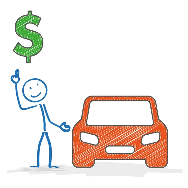 Stickman coche dólar — Archivo Imágenes Vectoriales