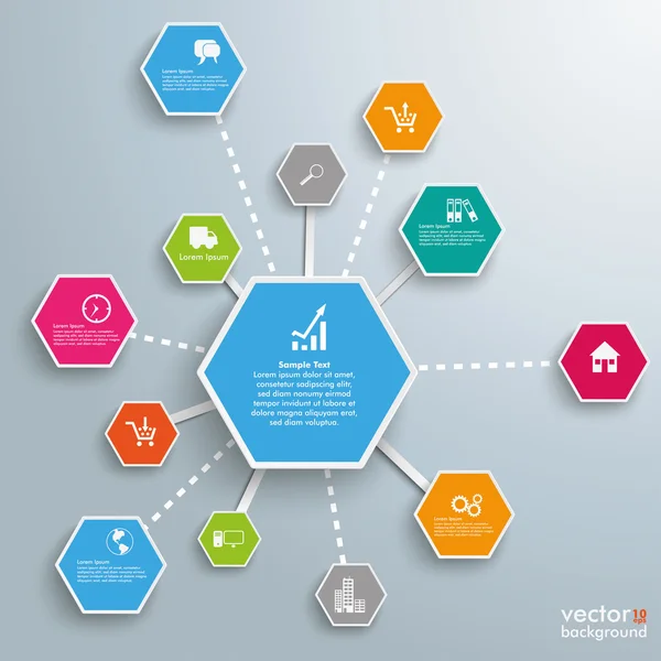 Reti infografiche di successo Esagoni — Vettoriale Stock