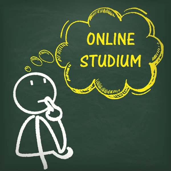 Blackboard Stickman Thinking Online Studium — Stock Vector