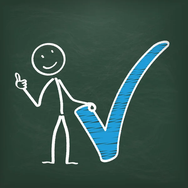 Blackboard stickman blue tick ok — Stock vektor