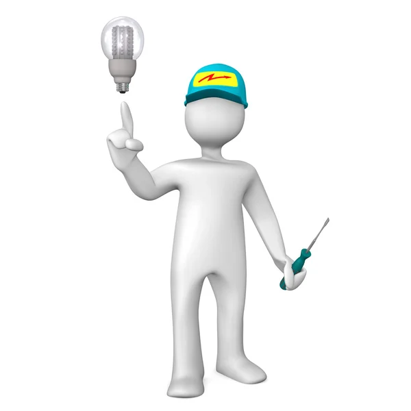 Cartoon character as electrician — Stock Photo, Image