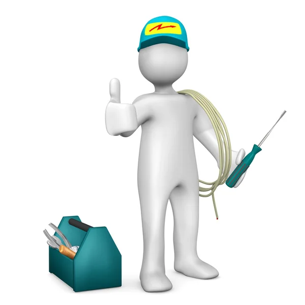 Cartoon character as electrician — Stock Photo, Image