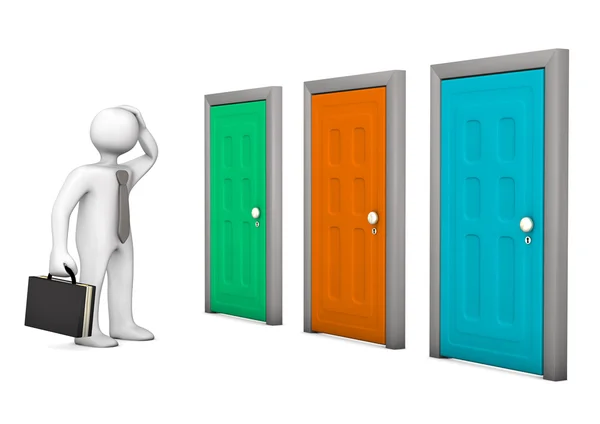Biznesmen trzy drzwi — Zdjęcie stockowe