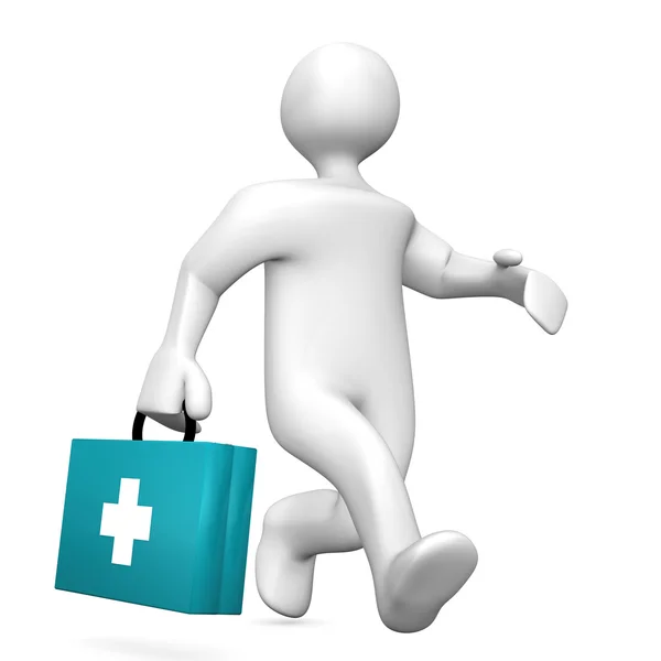 White cartoon character runs with medicine case — Stock Photo, Image