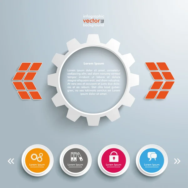 Conception infographique avec engrenages et 4 cercles — Image vectorielle