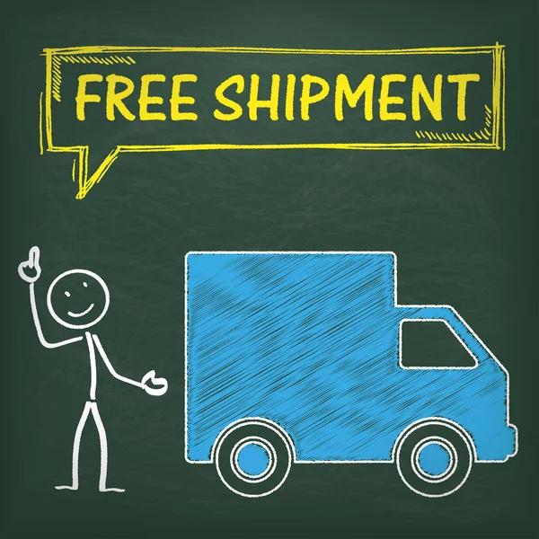 Blackboard Stickman at Car with Free Shipment text — Stock Vector