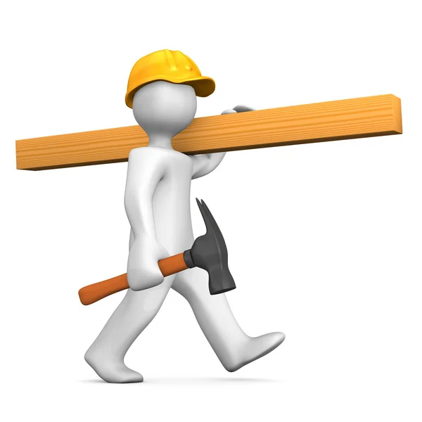 Carpenter with orange helmet and hammer — Stock Photo, Image