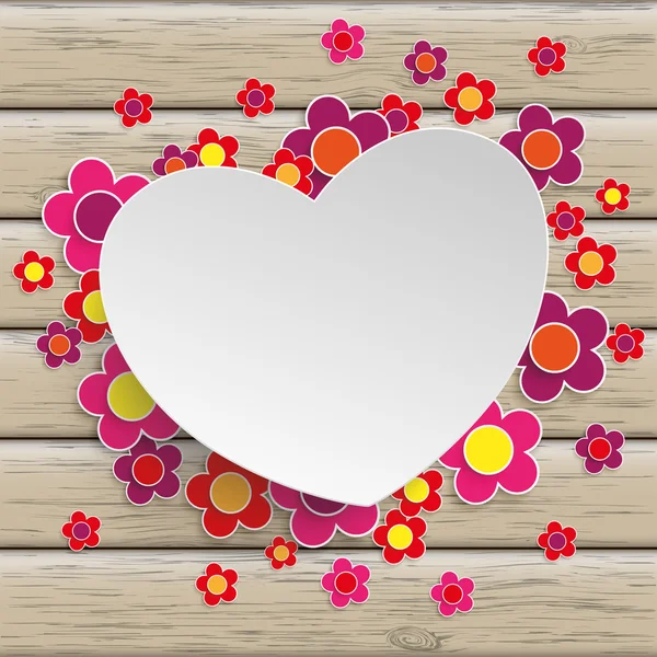 Corazón de papel blanco con flores — Vector de stock