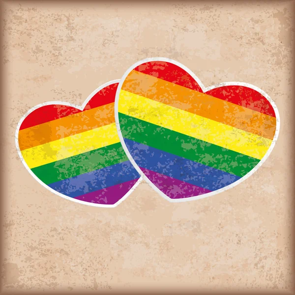 2 Corazones de arco iris Vintage — Vector de stock