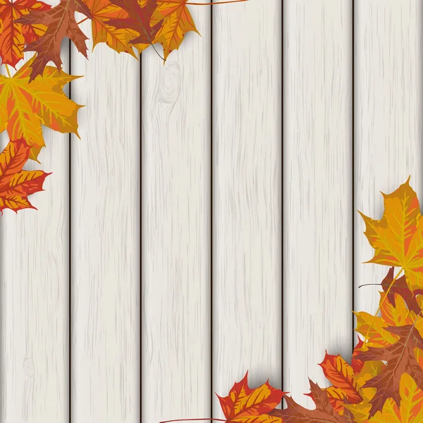 Herbst Hintergrund mit Laub und Holz — Stockvektor