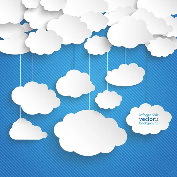 Papíru mraky na modrém pozadí — Stockový vektor