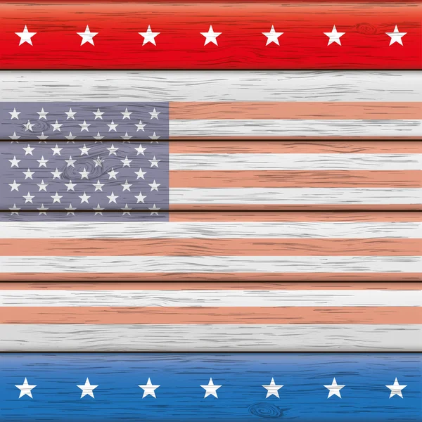 Bandera de Estados Unidos sobre el fondo de madera — Vector de stock