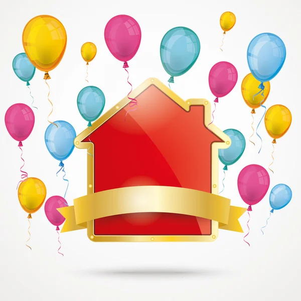 Infográfico com etiqueta de preço de casa e balões coloridos — Vetor de Stock