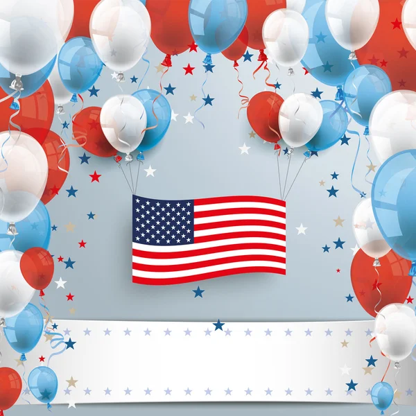 Bandera de Estados Unidos con bandera y globos de colores — Vector de stock
