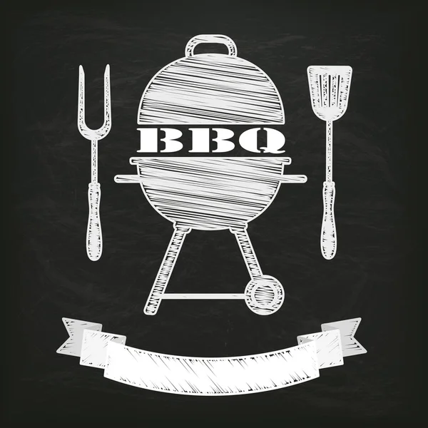 Krijtbord met kettler Bbq en lint — Stockvector