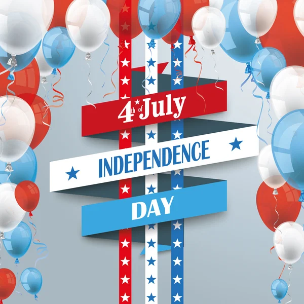 4 July cover with ribbon, balloons and stripes — Stock vektor