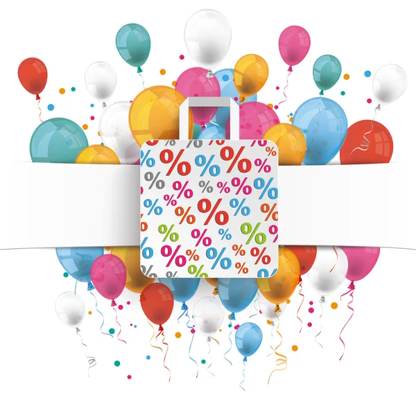 Banner Percentual Shopping Bag Balões —  Vetores de Stock