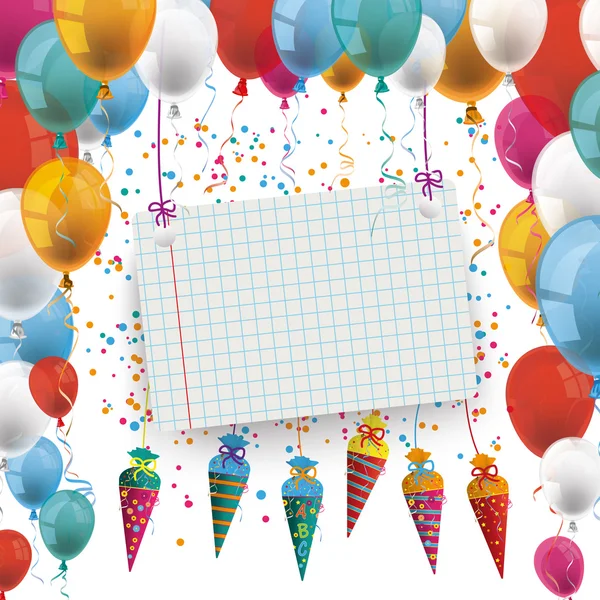 Balloons Candy Cones Checked Banner — Stockvector