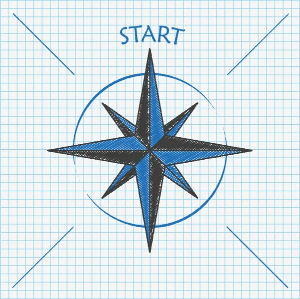Kompas Start kontrolovat školní papír — Stockový vektor