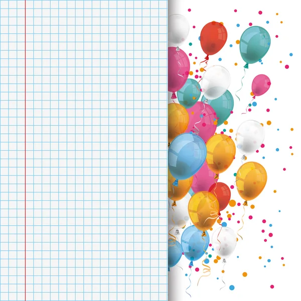 Globos de colores revisados papel escolar — Vector de stock