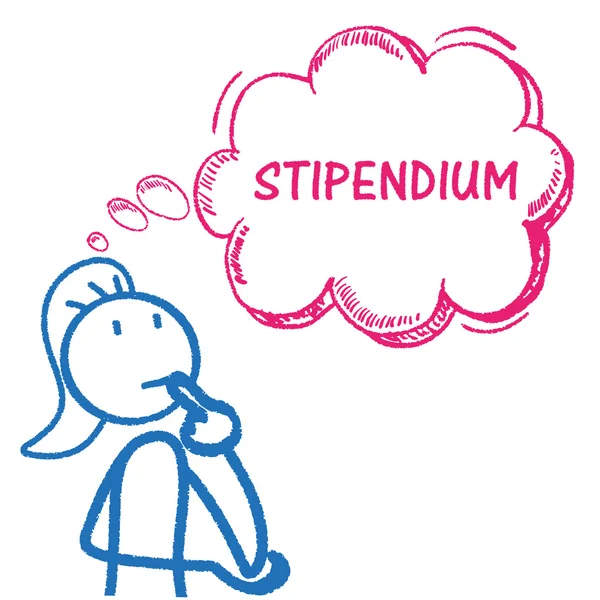 Stickwoman pensando stipendium —  Vetores de Stock