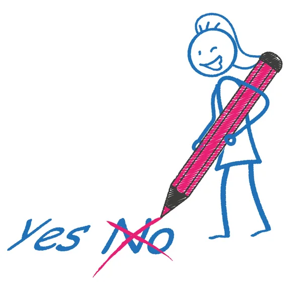 Stickwoman Pen Ja Nein — Stockvector