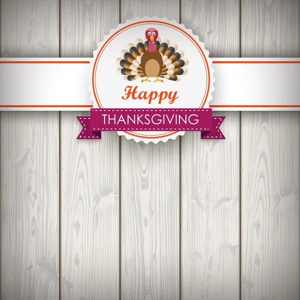 Thanksgiving Emblem Banner Turkey Wood — Stock Vector